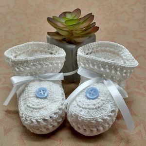 White Infant Boys Crocheted Booties